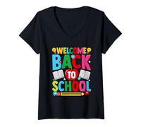 Donna Colorato Welcome Back to School Design Maglietta con Collo a V