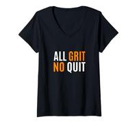 Donna Colore Arancione all Grit - No Quit Orange Graphic Maglietta con Collo a V