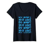 Donna Colore Blu Do What You Love Grafica Blu Maglietta con Collo a V
