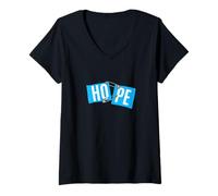 Donna Colore Blu Holding On To Hope Blue Graphic Maglietta con Collo a V