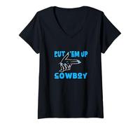 Donna Colore Blu Put 'Em Up Cowboy Blue Graphic Maglietta con Collo a V