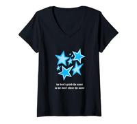 Donna Colore Blu Shine Like Us Grafica Blu Maglietta con Collo a V