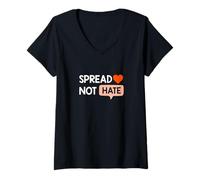 Donna Colore Corallo Love Not Hate Coral Graphic Maglietta con Collo a V