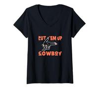 Donna Colore Corallo Put 'Em Up Cowboy Coral Graphic Maglietta con Collo a V