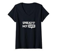 Donna Colore Grigio Love Not Hate Grafica Grigia Maglietta con Collo a V
