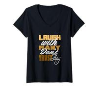 Donna Colore Marrone Laugh But Don't Trust Brown Graphic Maglietta con Collo a V