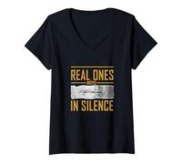 Donna Colore Marrone Real Ones Move in Silence Brown Grafica Maglietta con Collo a V