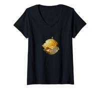 Donna Colore Marrone Warped Disco Ball Marrone Grafica Maglietta con Collo a V
