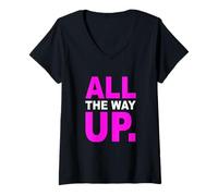 Donna Colore Rosa all The Way Up Grafica Rosa Maglietta con Collo a V