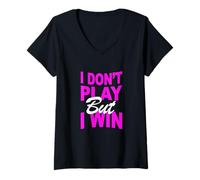 Donna Colore Rosa Don't Play, Win Pink Graphic Maglietta con Collo a V