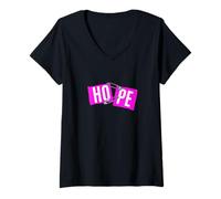 Donna Colore Rosa Holding On To Hope Pink Graphic Maglietta con Collo a V