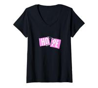 Donna Colore Rosa Holding On To Hope Pink Graphic Maglietta con Collo a V