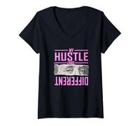 Donna Colore Rosa My Hustle Looks Different Pink Graphic Maglietta con Collo a V