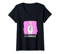 Donna Colore Rosa No Promises Rosa Grafica Maglietta con Collo a V