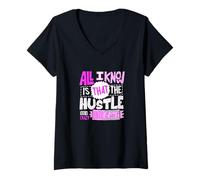 Donna Colore Rosa The Hustle Looks Crazy Pink Graphic Maglietta con Collo a V