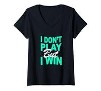 Donna Colore Verde Acqua Chiaro Don't Play, Win Teal Aqua Graphic Maglietta con Collo a V