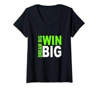 Donna Colore Verde Dream/Win Big Grafica Verde Maglietta con Collo a V