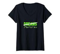 Donna Colore Verde Ricordi sui Sogni Grafica Verde Maglietta con Collo a V