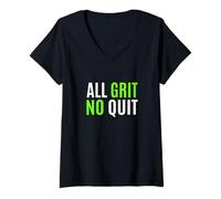 Donna Colore Verde Tutto Grit - No Quit Green Graphic Maglietta con Collo a V