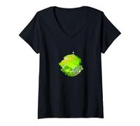 Donna Colore Verde Warped Disco Ball Grafica Verde Maglietta con Collo a V