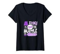 Donna Colore Viola The Hustle Looks Crazy Purple Graphic Maglietta con Collo a V