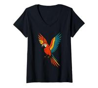 Donna Colorful Bird Zookeeper Wildlife Birdwatcher Ara Pappagallo Maglietta con Collo a V