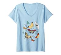 Donna Colorful Butterfly Cluster with Floral Accents Maglietta con Collo a V