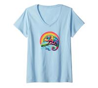 Donna Colorful Chameleon Reptile Lover Maglietta con Collo a V
