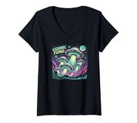 Donna Colorful Cosmic Mushrooms Galaxy Universe Cosmos Fungi Maglietta con Collo a V