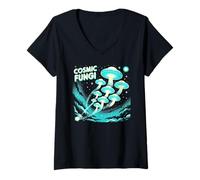 Donna Colorful Cosmic Mushrooms Galaxy Universe Cosmos Fungi Maglietta con Collo a V