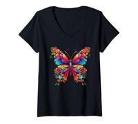 Donna Colorful Cute Butterfly Mandala Butterflies Swarm Maglietta con Collo a V