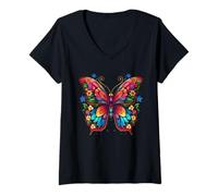Donna Colorful Cute Butterfly Mandala Butterflies Swarm Maglietta con Collo a V