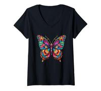 Donna Colorful Cute Butterfly Mandala Butterflies Swarm Maglietta con Collo a V