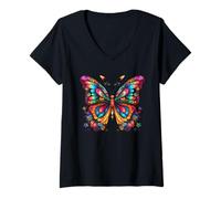 Donna Colorful Cute Butterfly Mandala Butterflies Swarm Maglietta con Collo a V