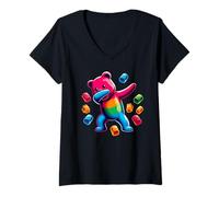 Donna Colorful Dabbing Gummy Bear Candy Lovers Kids Boys Bear Dab Maglietta con Collo a V