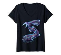 Donna Colorful Dragonfish Abstract Ocean Artwork Deep Sea Creature Maglietta con Collo a V