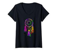 Donna Colorful Dreamcatcher Feathers Native Tribal Maglietta con Collo a V