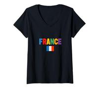 Donna Colorful France with Building Blocks Style, France Graphic Maglietta con Collo a V