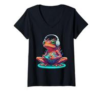 Donna Colorful Frog Gaming con Cuffie Controller Gamer Maglietta con Collo a V