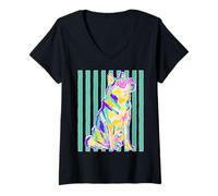 Donna Colorful Husky con Cuore Occhiali da Sole Coastal Summer Stripes Maglietta con Collo a V