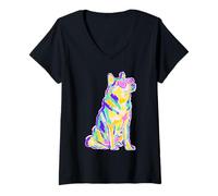 Donna Colorful Husky con Cuore Occhiali da Sole Coastal Summer Vibes Maglietta con Collo a V