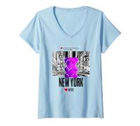Donna Colorful New YorkCity Jelly Bear Bite Me Artwork Graphic Maglietta con Collo a V