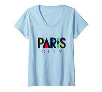 Donna Colorful Paris City Modern Geometric Typography Maglietta con Collo a V