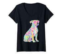 Donna Colorful Pit Bull con Cuore Occhiali da Sole Coastal Summer Vibes Maglietta con Collo a V
