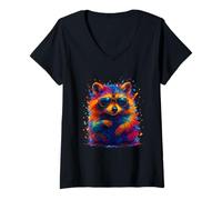 Donna Colorful Racoon con Occhiali da Sole Animali per Uomo Donna Bambini Maglietta con Collo a V