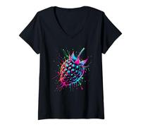Donna Colorful Splash Art Mora Frutto Bacca More Maglietta con Collo a V