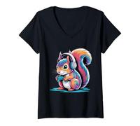 Donna Colorful Squirrel Gaming con Cuffie Controller Gamer Maglietta con Collo a V