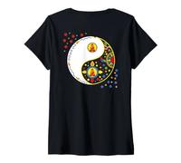 Donna Colorful Taiji Yoga Qi Gong Tao Segno Simbolo Yin Yang Buddha Maglietta con Collo a V
