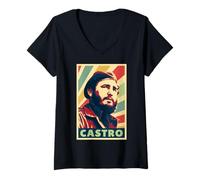 Donna Colori Vintage Fidel Castro Maglietta con Collo a V