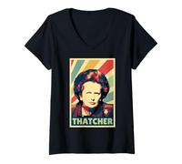 Donna Colori Vintage Margaret Thatcher Maglietta con Collo a V